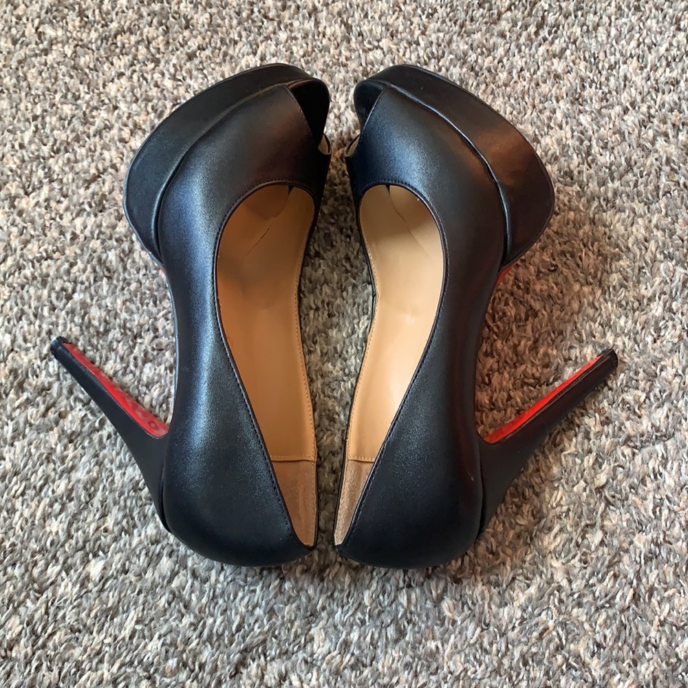 Louboutin Lady Peep Platform Black and Red Sole Heels Sz41 - Picture 12 of 14